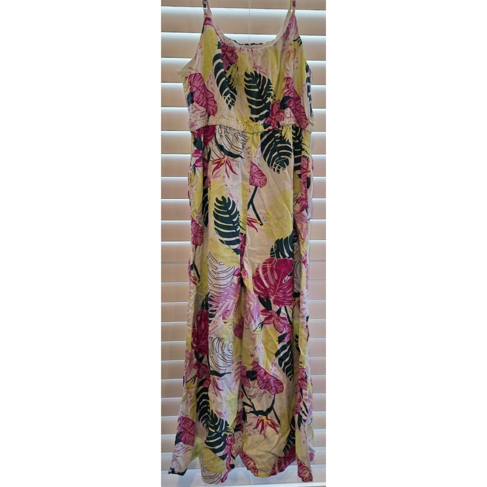 Nicole Miller Romper Jumpsuit Multicolor Tropical Palm Floral Linen Blend Medium - Picture 6 of 11